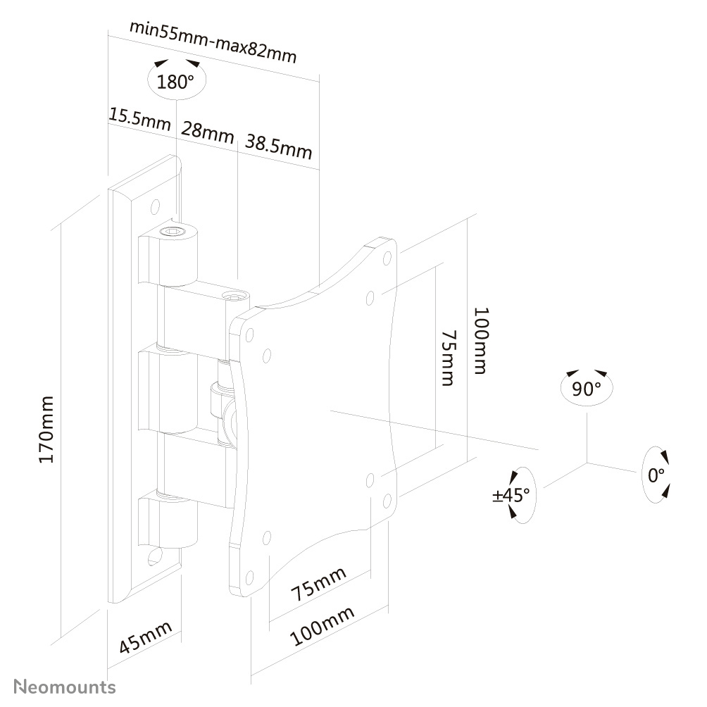 Neomounts FPMA-W810BLACK Soporte de pared para monitor/TV 10-27" - movimiento completo